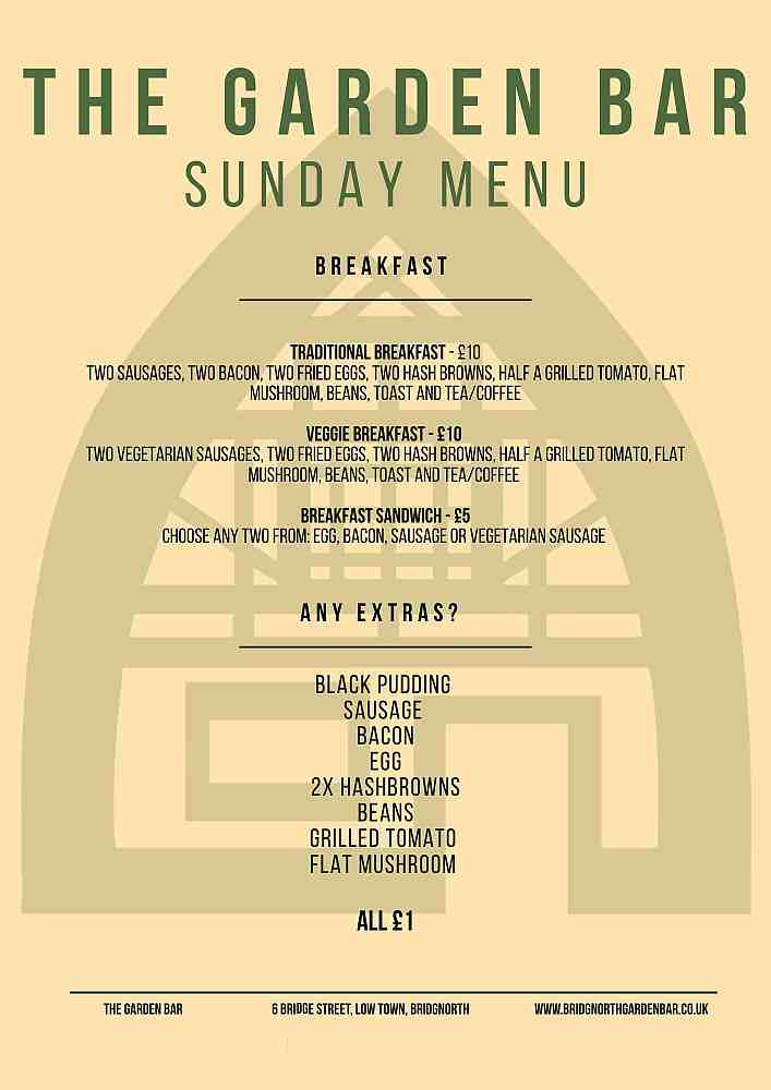 Garden Bar Sunday Breakfast Menu