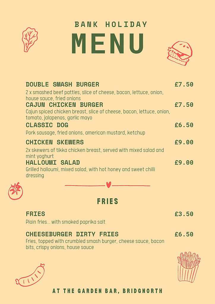 BBQ Menu Friday sat sun.